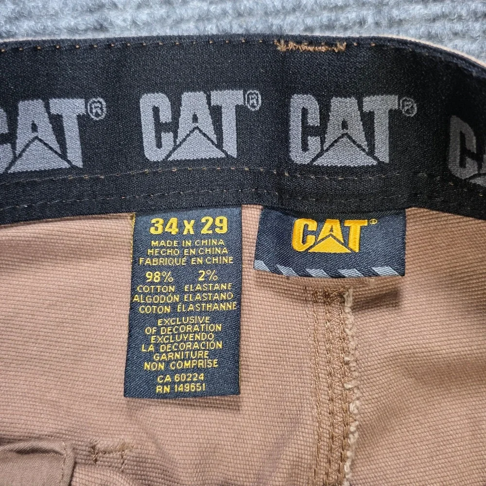 CAT Canvas Utility Straight Leg Pants Men's Size 34x29 Brown Stretch Workwear